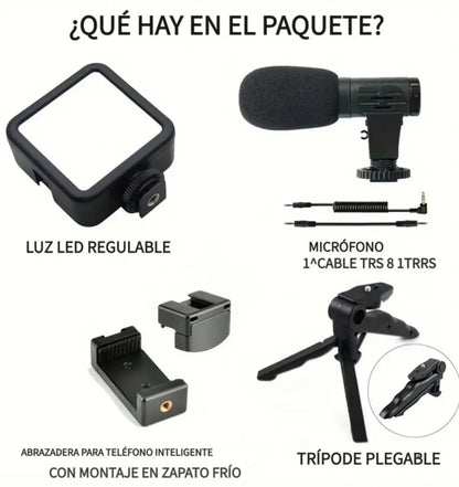 KIT DE GRABACIÓN MÓVIL + MICROFONO LUZ LED